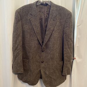 Harris Tweed Brown Herringbone Blazer 48R Handwoven Wool